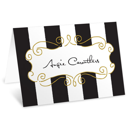 Black Curly Frame and Stripes Folded Enclosure Cards
